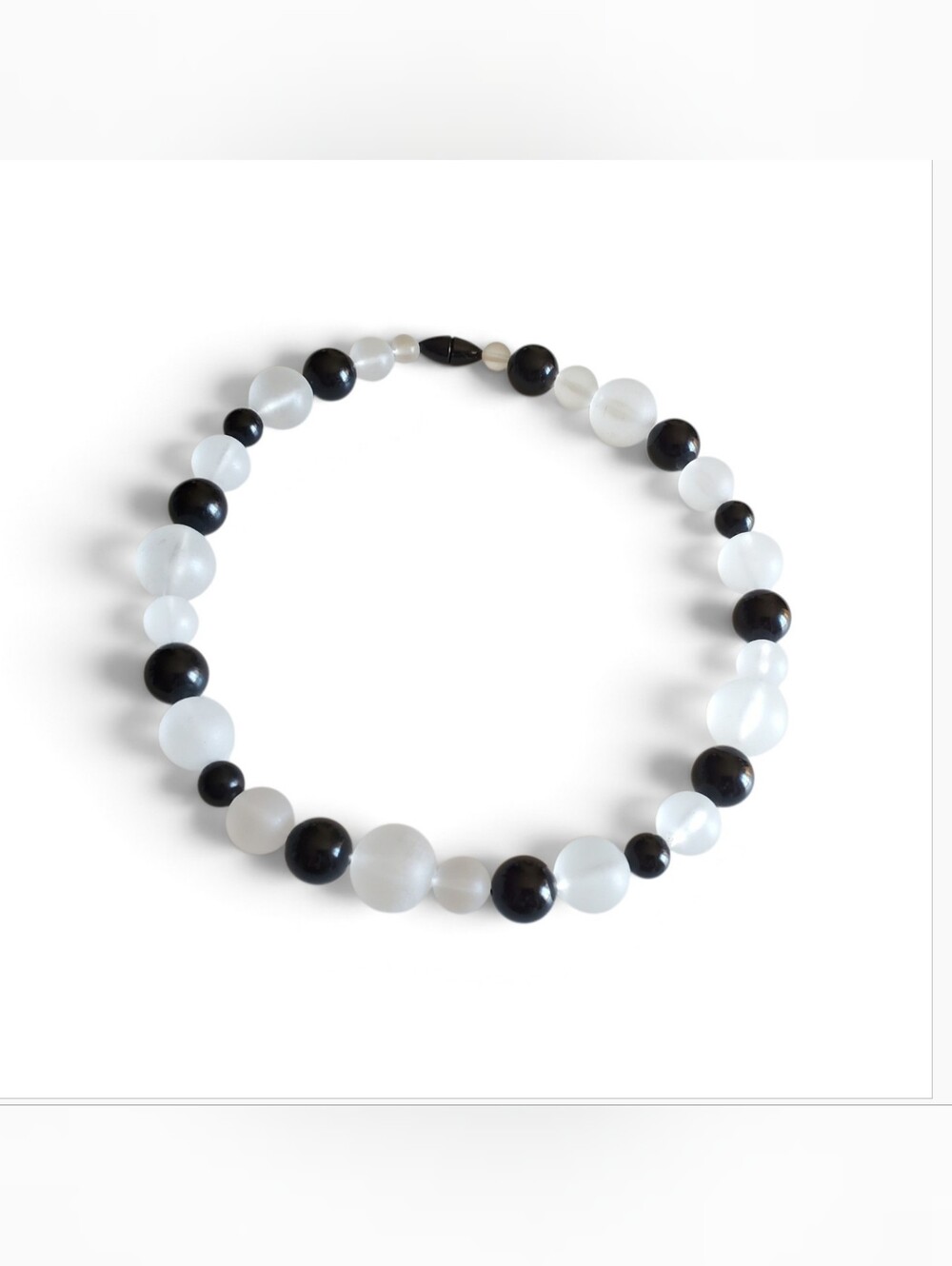 Vtg. Frosted & Black Beads Statement Necklace